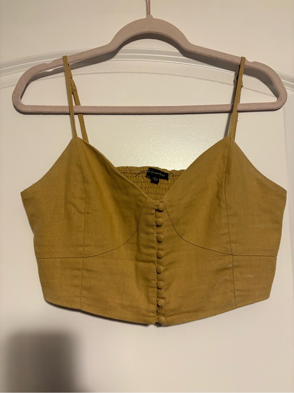 Shinestar Mustard Button-Front Crop Cami